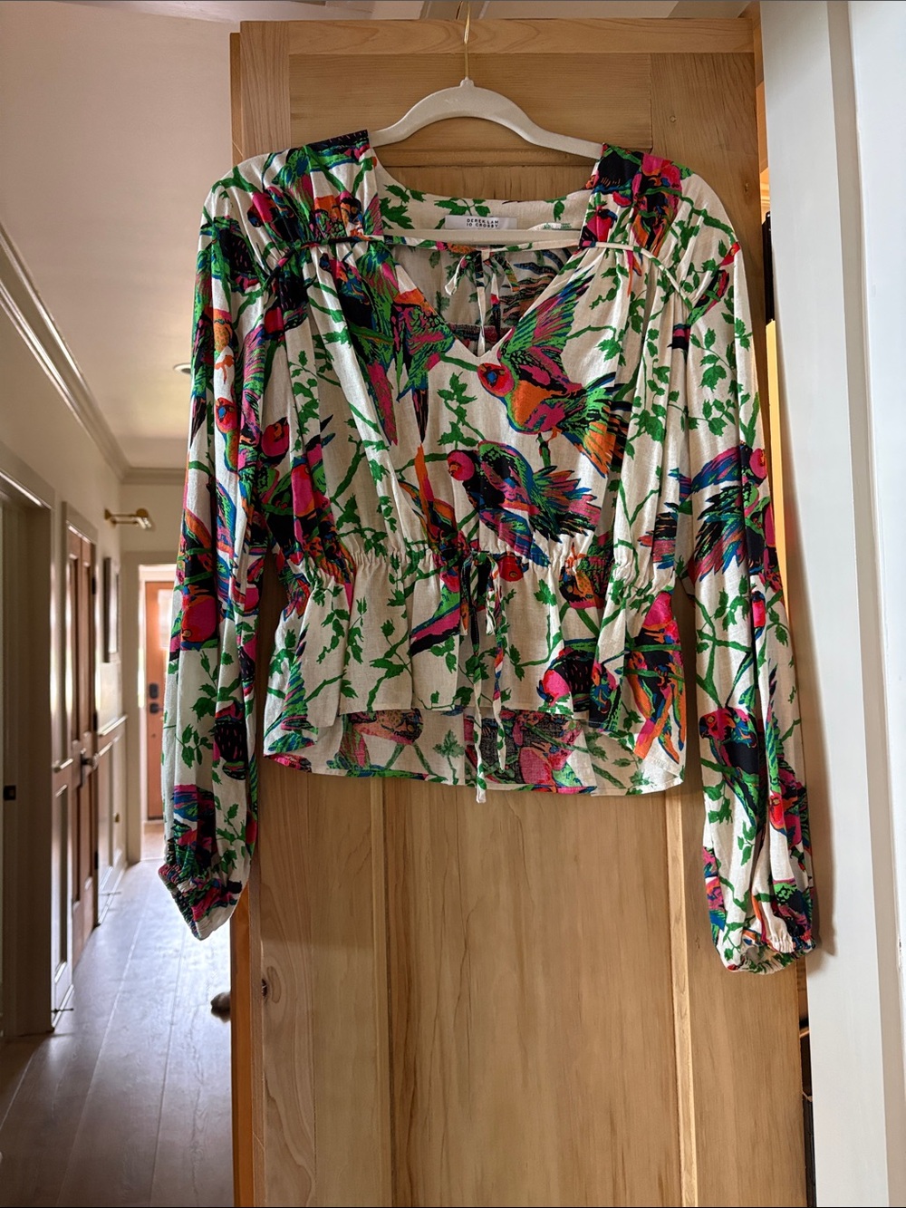 Bird-Print Peasant Blouse in Multicolor -  Women